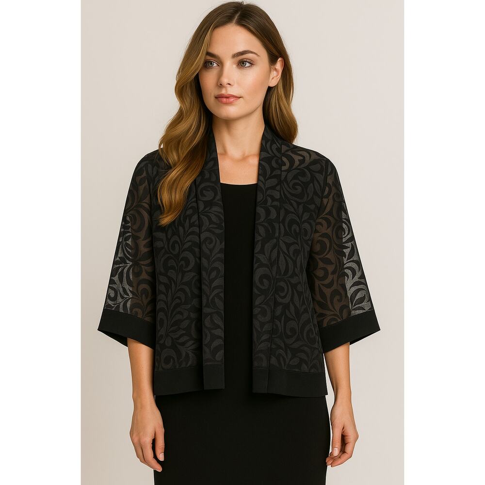 LAUNDRY SHELLI SEGAL vintage black satin floral wrap rectangle cocktail party
